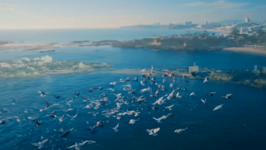 滨海海岸线海面超远空镜